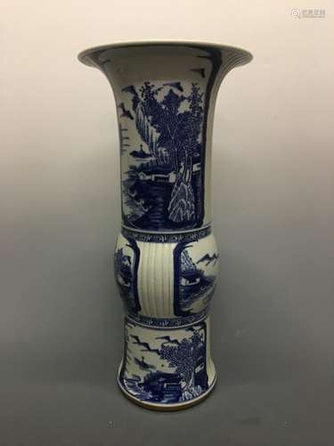 Chinese Blue-White Gu-Shape Vase, Kangxi Mark