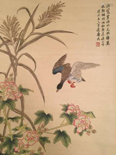 Chinese Hanging Scroll of 'Birds & Flowers' Painting