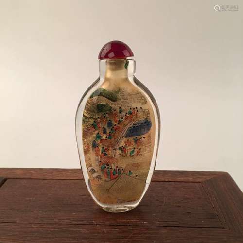 Chinese Inside-Painted Glass Snuff Bottle With Street