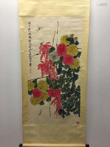Chinese Hanging Scroll Of Flower