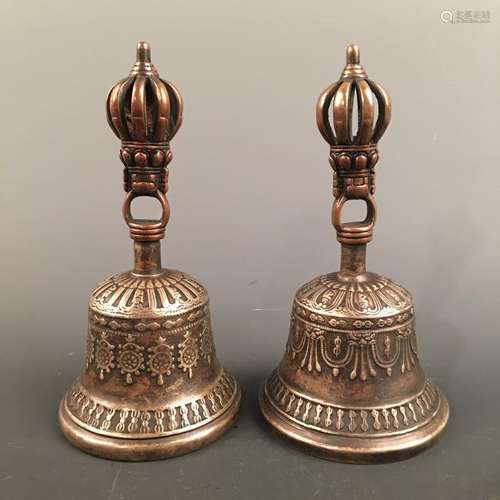 A Pair of Bronze Chinese Buddhism Ritual Bells