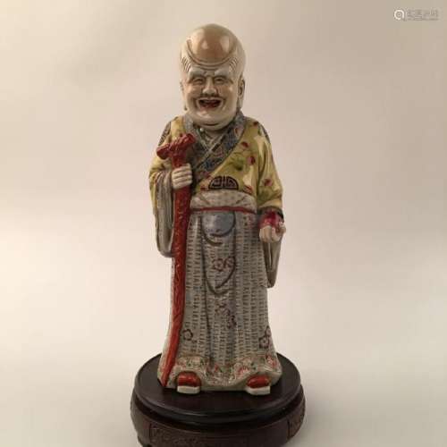 Chinese Famille Rose Ceramic Immortal Statue