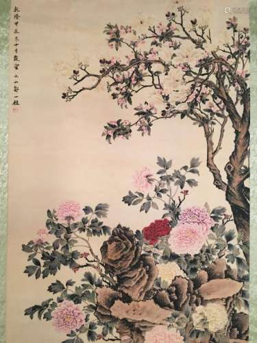 Chinese Hanging Scroll of 'Flowers' Painting