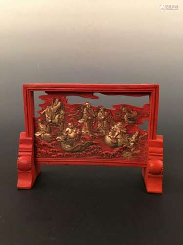 Chinese Red Clay Gilt Table Screen