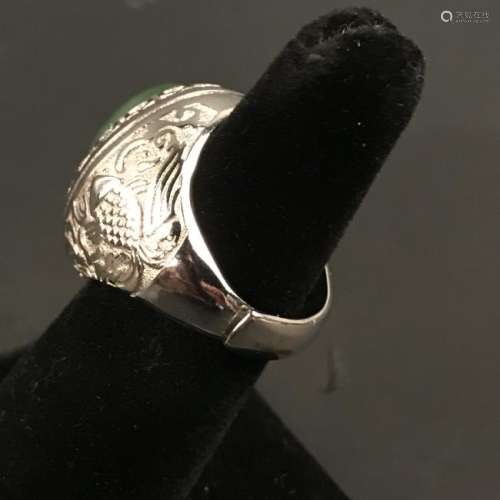 Chinese Jade Ring, 925 silver