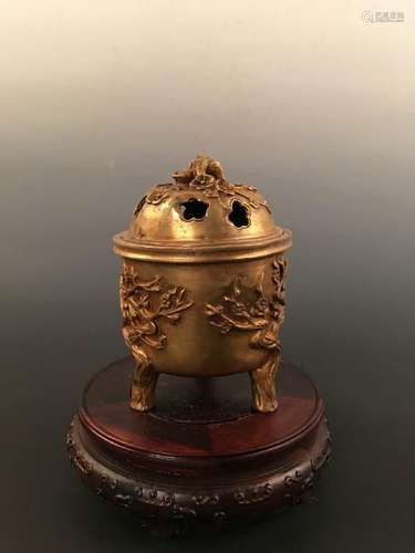 Chinese Bronze Censer With Gilt Dot