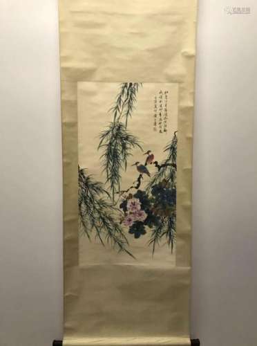 Chinese Hanging Scroll Of Bird and Flower