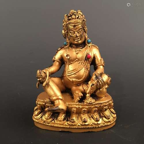 Chinese Gilt Bronze Buddha Figure inlaid Kallaite and