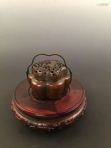 Chinese Bronze Hand Warmer And Lid