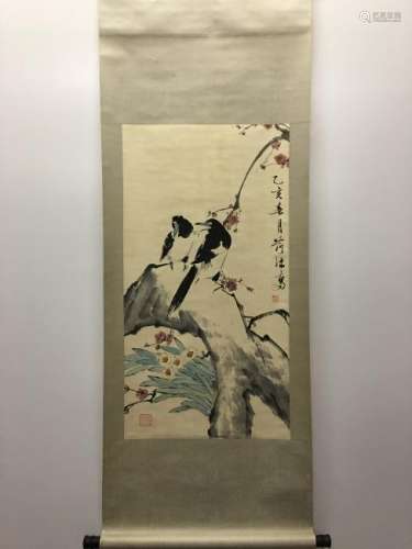 Chinese Hanging Scroll Of Bird and Flower
