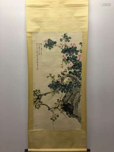 Chinese Hanging Scroll Of Bird and Flower