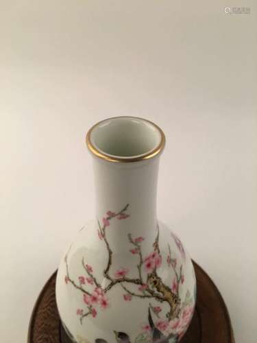 Chinese Famille Rose Flower &Bird Yuhuchun Vase With