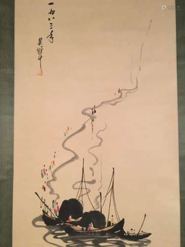 Chinese Hanging Scroll Painting, Wu Guanzhong Signature