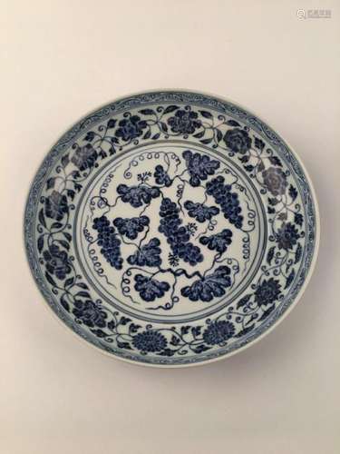 Chinese Blue& White Grapevine Dish