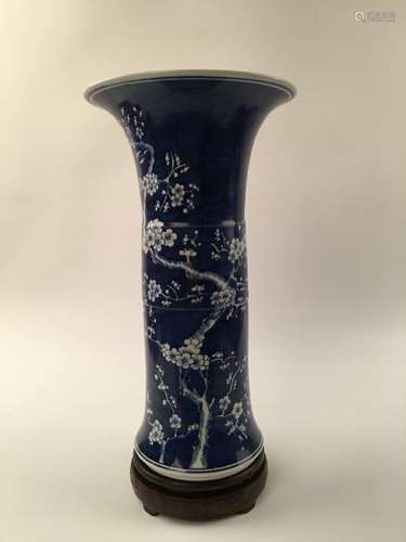 Chinese Blue & White Plum Pattern Gu Vase