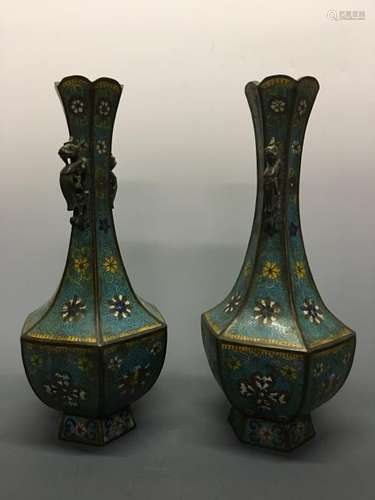 Chinese Cloisonne Vase Pair, Qianlong Mark