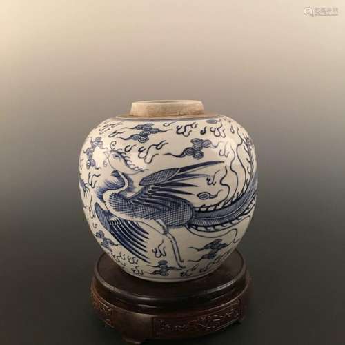 Chinese Blue&White Dragon &Phoenix Porcelain Jar