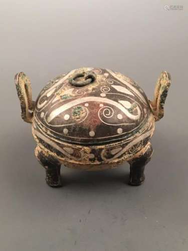 Chinese Silvering and Gold Plating Tripod Vessel