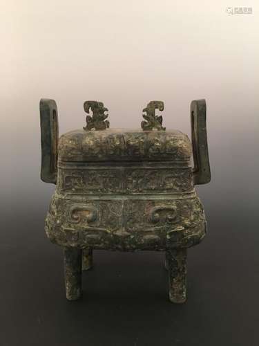 Chinese Shang Bronze Ritual Food Vessel Square Ding