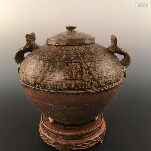 Chinese Brown Glazed Pottery Pot With Lid