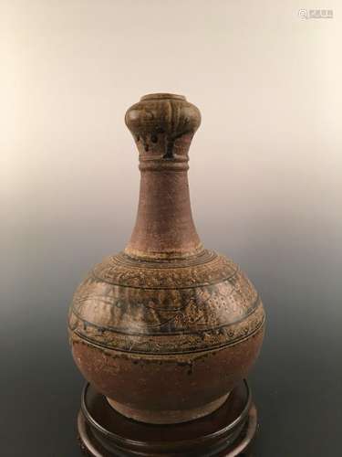 Chinese Brown Glazed Pottery Garlic Vase