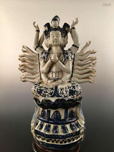 Chinese Blue&White Porcelain Buddha Statue