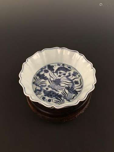 Chinese Blue&White Fish & Algae Pattern Decorated