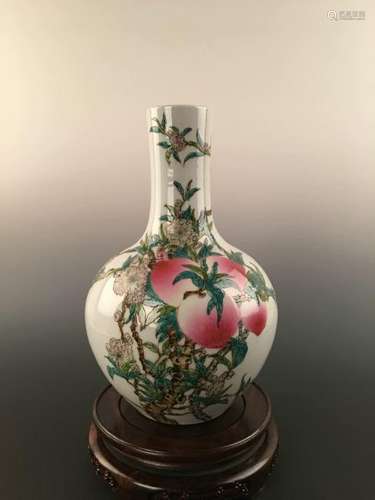 Chinese Famille Rose Porcelain Globular Vase Of Nine