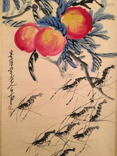 Chinese Hanging Scroll of Painting, Baishi Mark