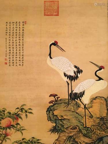 Chinese Hanging Scroll of 'Red-Crown Cranes'