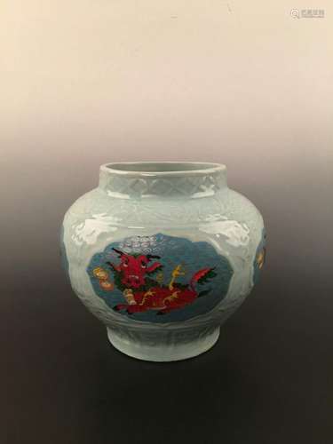 Chinese Celadon Glazed With Enamel Jar