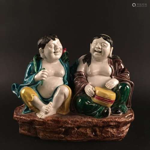 A Pair of Chinese Sancai Figures