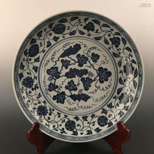 Chinese Blue&White Grape-Vine Porcelain Plate