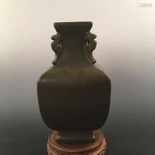 Chinese Teadust Glazed Porcelain Square Vase With