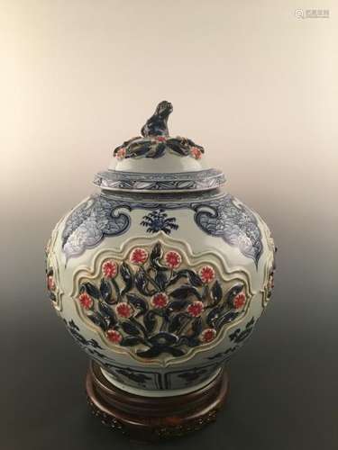 Chinese Blue&White Pile Sculpture Porcelain Jar