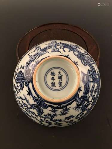 Chinese Blue&White Living Scene Decorated Ceramic Bowl