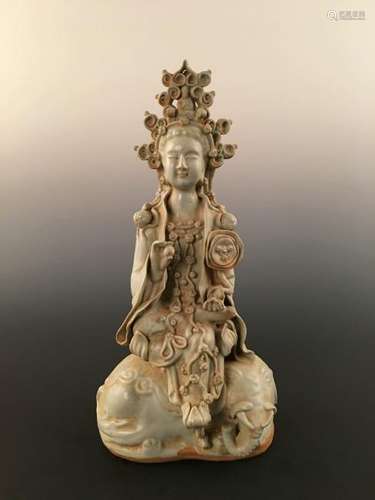 Chinese Celadon Glazed Porcelain Buddha Statue