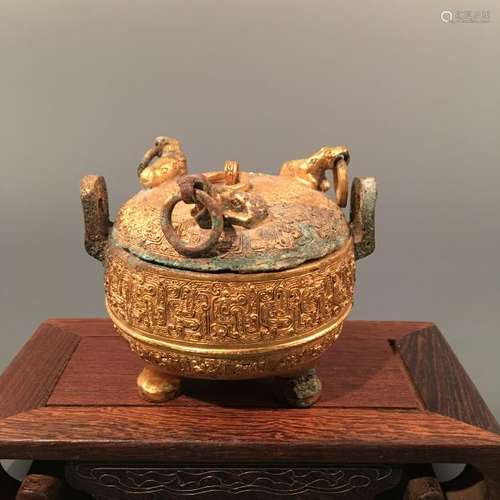 Chinese Gilt Bronze Tripod Censor