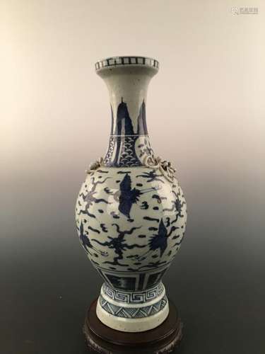 Chinese Blue&White Crane Decorated Porcelain Vase