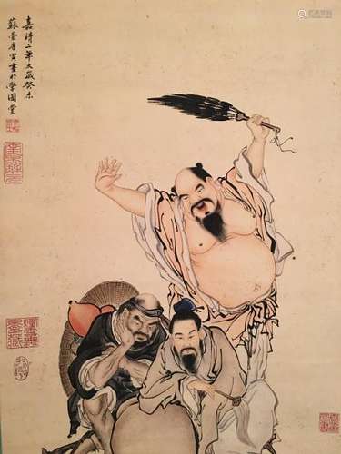 Chinese Hanging Scroll of 'Figures', Tang Yin Signature