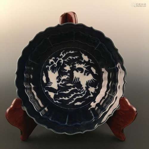 Chinese Blue Ground Phoenix Decorated Porcelain Plate