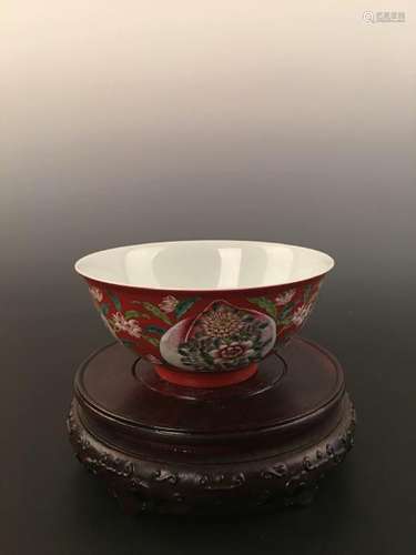 Chinese Red Ground Enamel Bowl