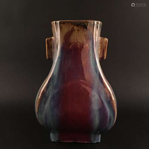 Chinese Flambe Glazed Fanghu-Form Vase