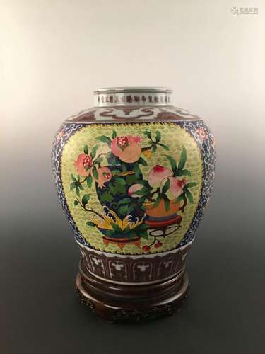 Chinese Famille Rose Porcelain Jar With Cloisonne