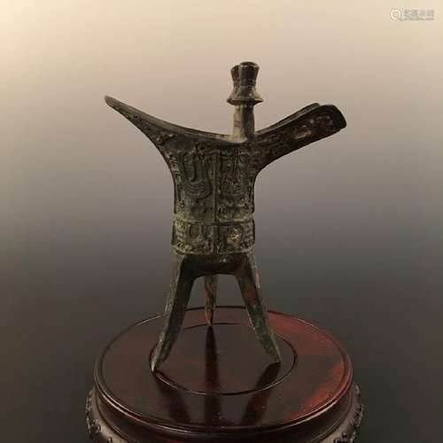 Chinese Bronze Tripod Wine Cup