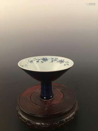 Chinese Blue Glazed Blue &White Stem Bowl