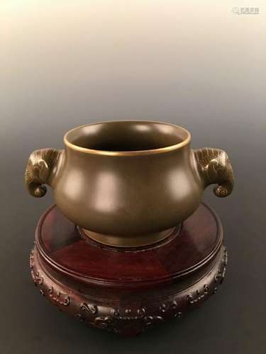 Chinese Teadust Glazed Gilt Rim Pottery Censer With