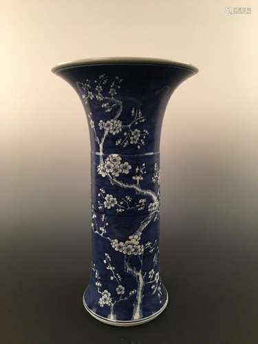 Chinese Blue Ground Plum Decorated Porcelain Vase