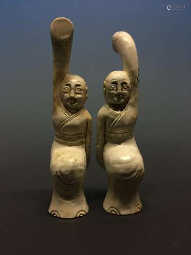 Chinese Archaic Jade 'Dancing Lady' Statue Pair