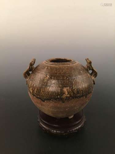 Chinese Yue Ware Brown Glazed Stoneware Jar With